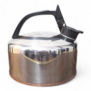Vintage Regal Ware Stainless Steel Copper Bottom Whistling Teapot Kettle